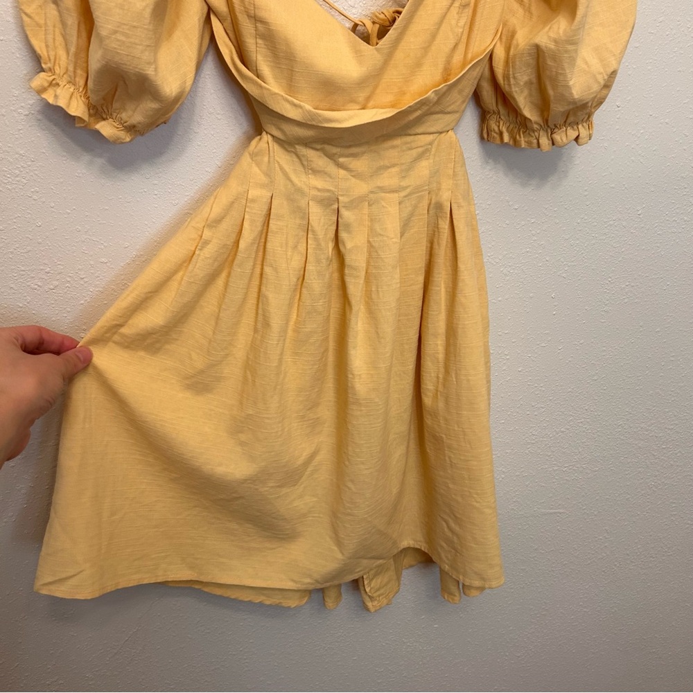 Mable Yellow Strappy Open Back Puff Sleeve Mini Dress - Picture 8 of 12